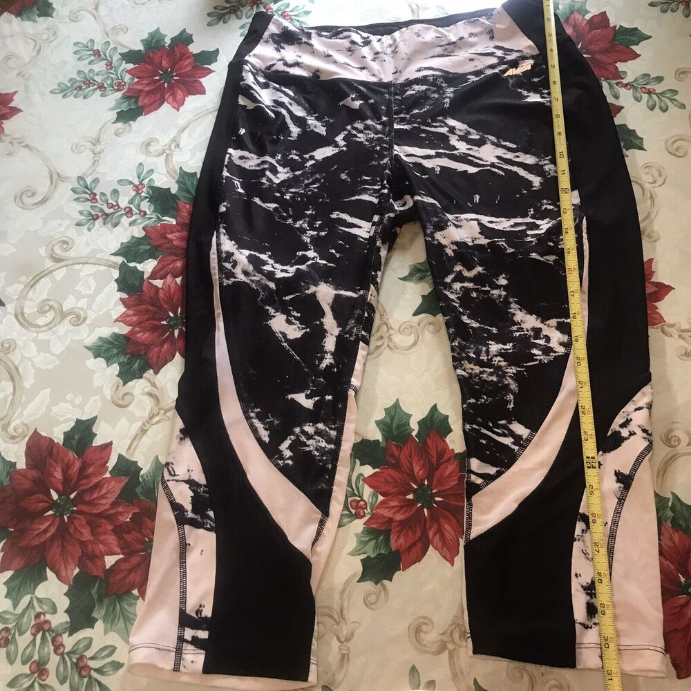 Avia Leggings Black White‎ Marble Print Mesh Panel Capri AVL28142